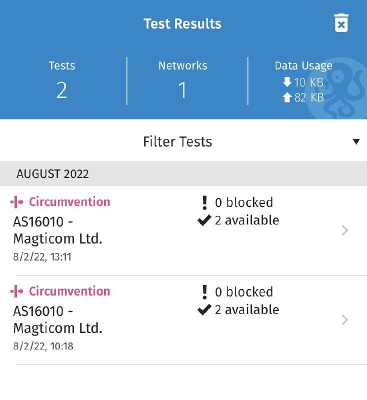 Test results page Test results page